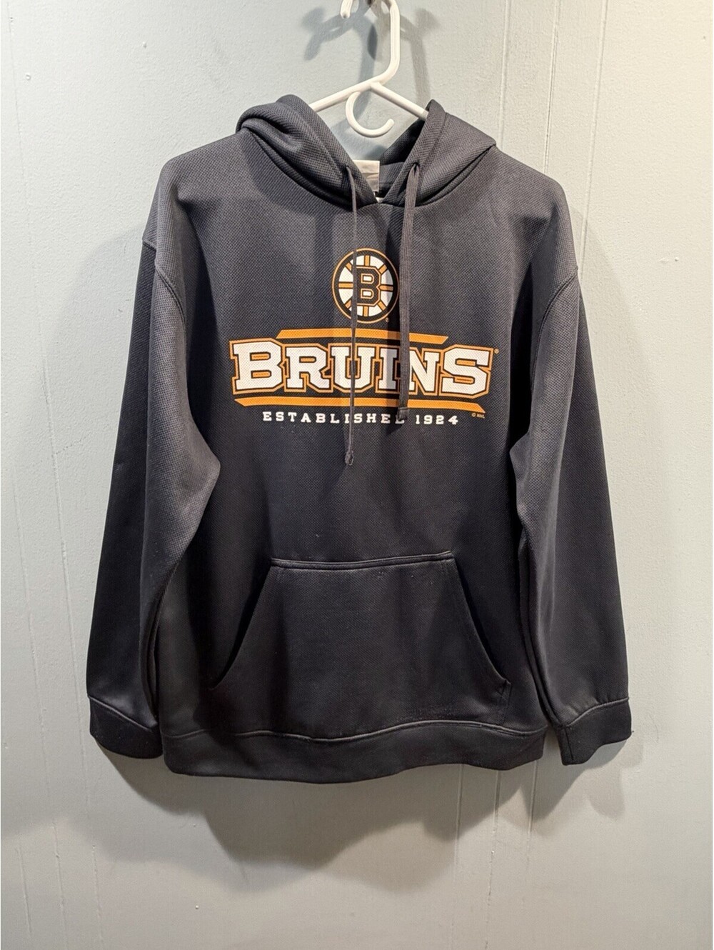 Mens NHL Pullover Hoodie Size Medium Dark Gray Boston Bruins Print